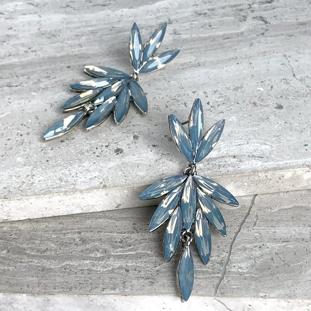 NEW ~ Anthropologie Blue Opal Embellished double drop Earrings - Picture 4 of 9